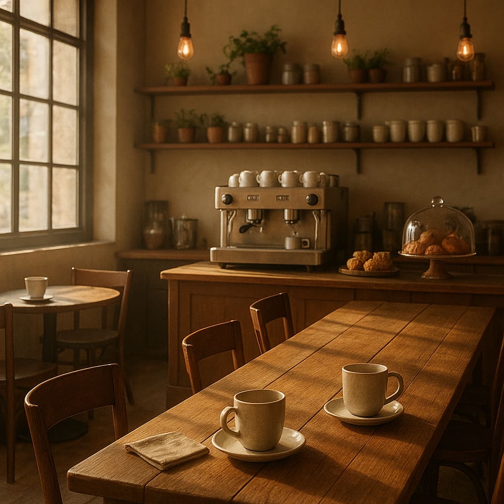 Gemütliches Coffeehouse Interieur mit natürlichem Licht